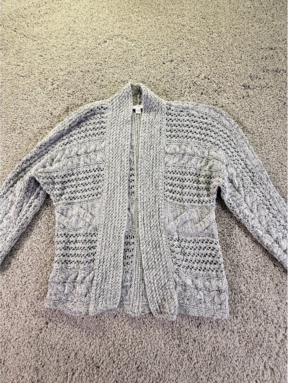 Pure Jill Size Small Open Knit Cardigan Gray Cotton Blend